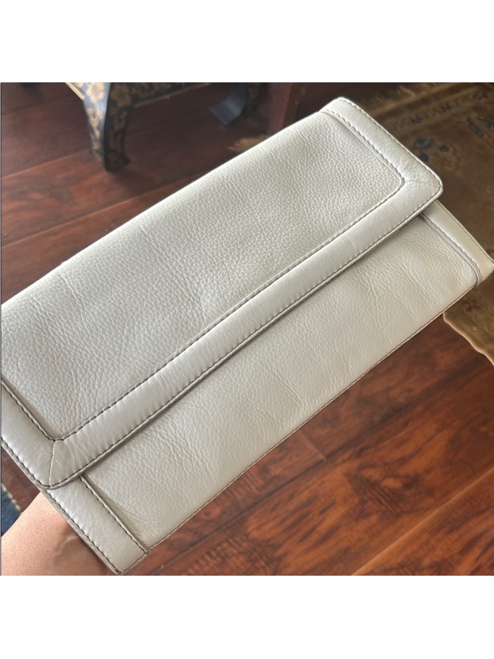 Banana Republic Cream Leather Foldover Clutch
